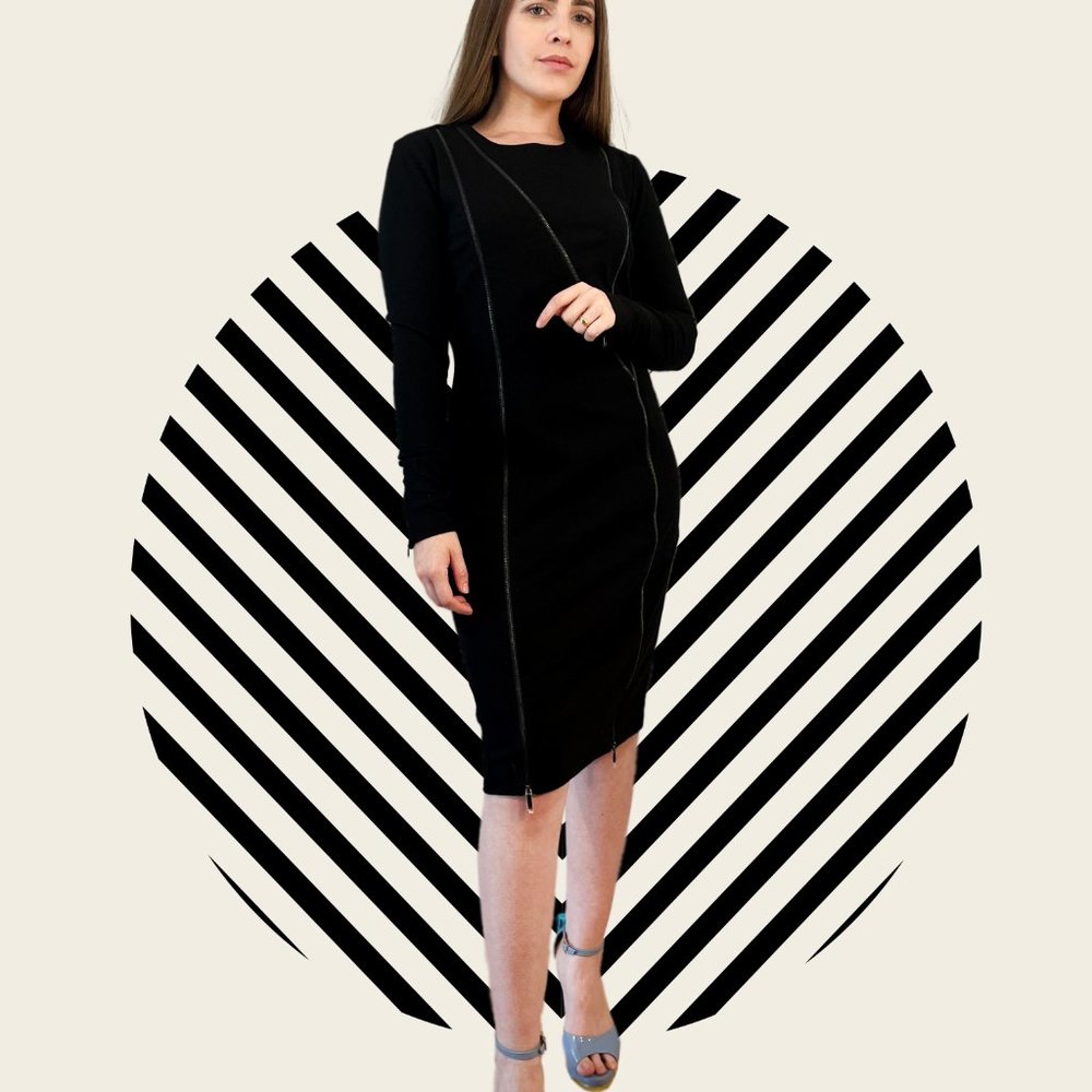 Black long sleeve zippered dress